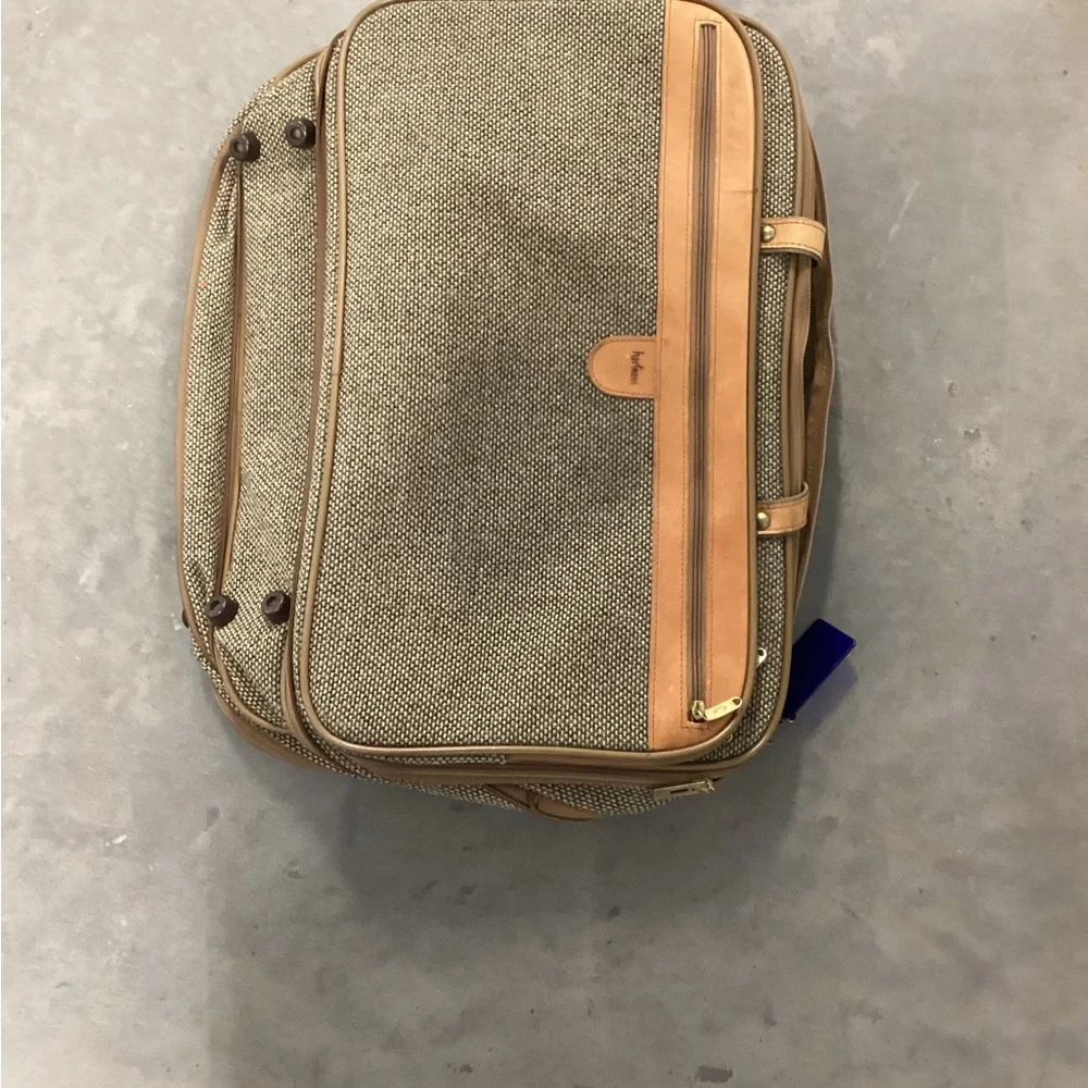 Men's Brown Canvas Travel Briefcase with Tan Trim and Leather Accents